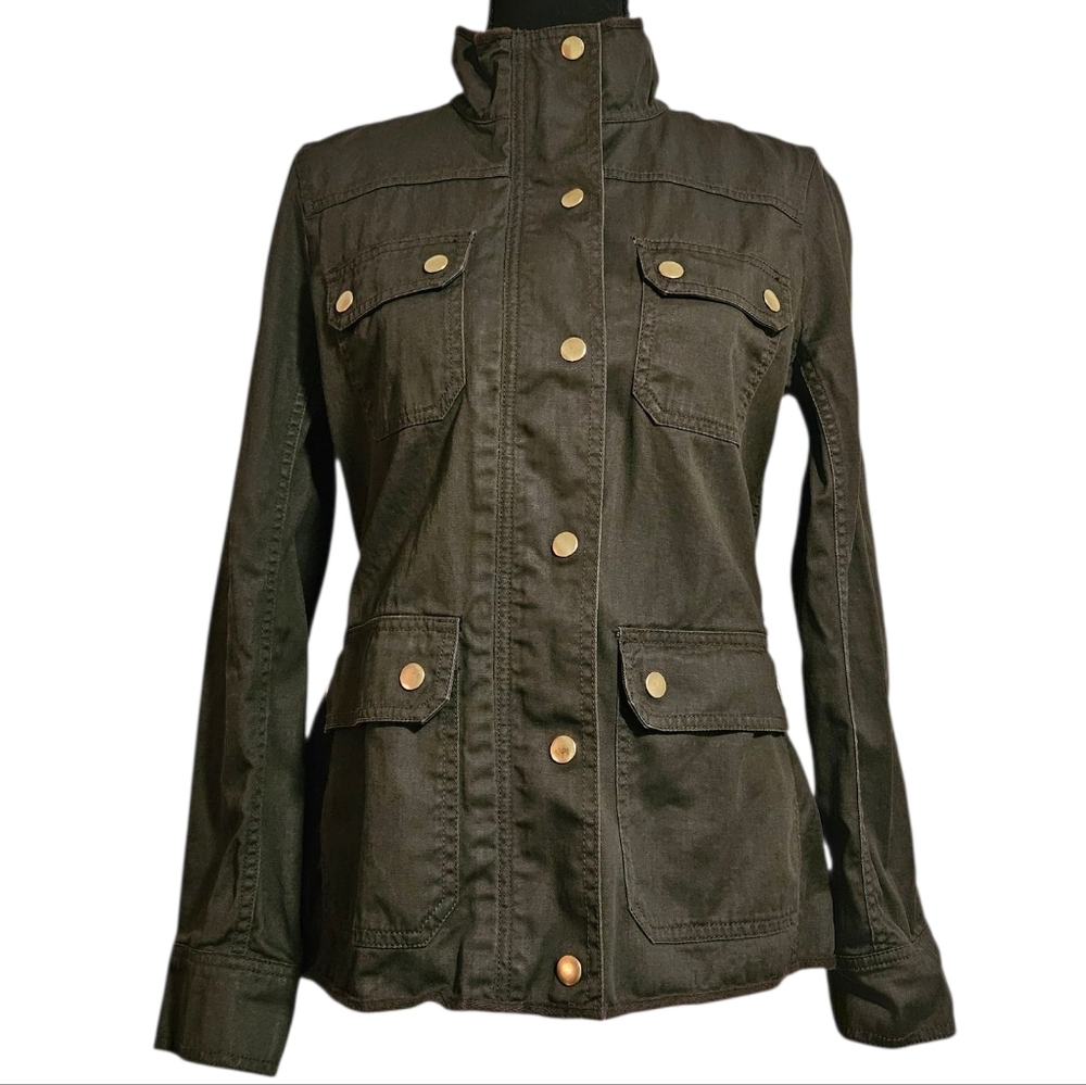 J Crew Military Gorpcore Cotton Army Green Funnel Neck Shacket Sz M